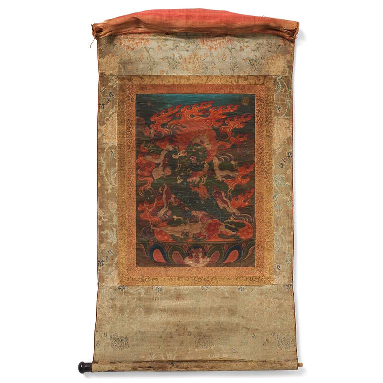 THANGKA, akvarell och tush på tyg. Tibet, 1800-tal.