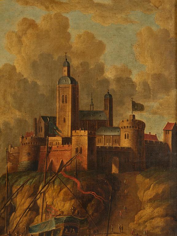 Peter van den Velde, follower of, Ship below the castle.