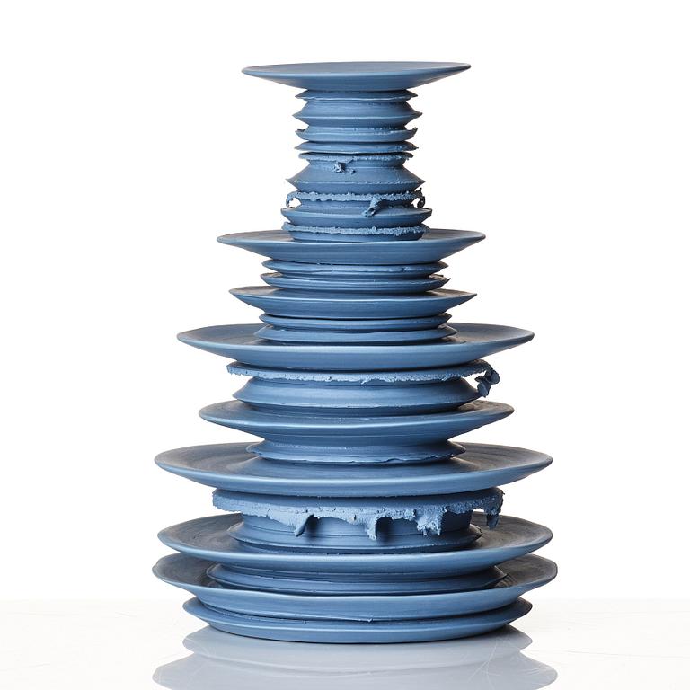 Gustaf Nordenskiöld, a unique porcelain object/ candlestick 'R.p.m - a rotation in stillness' (blue no 1), circa 2009.