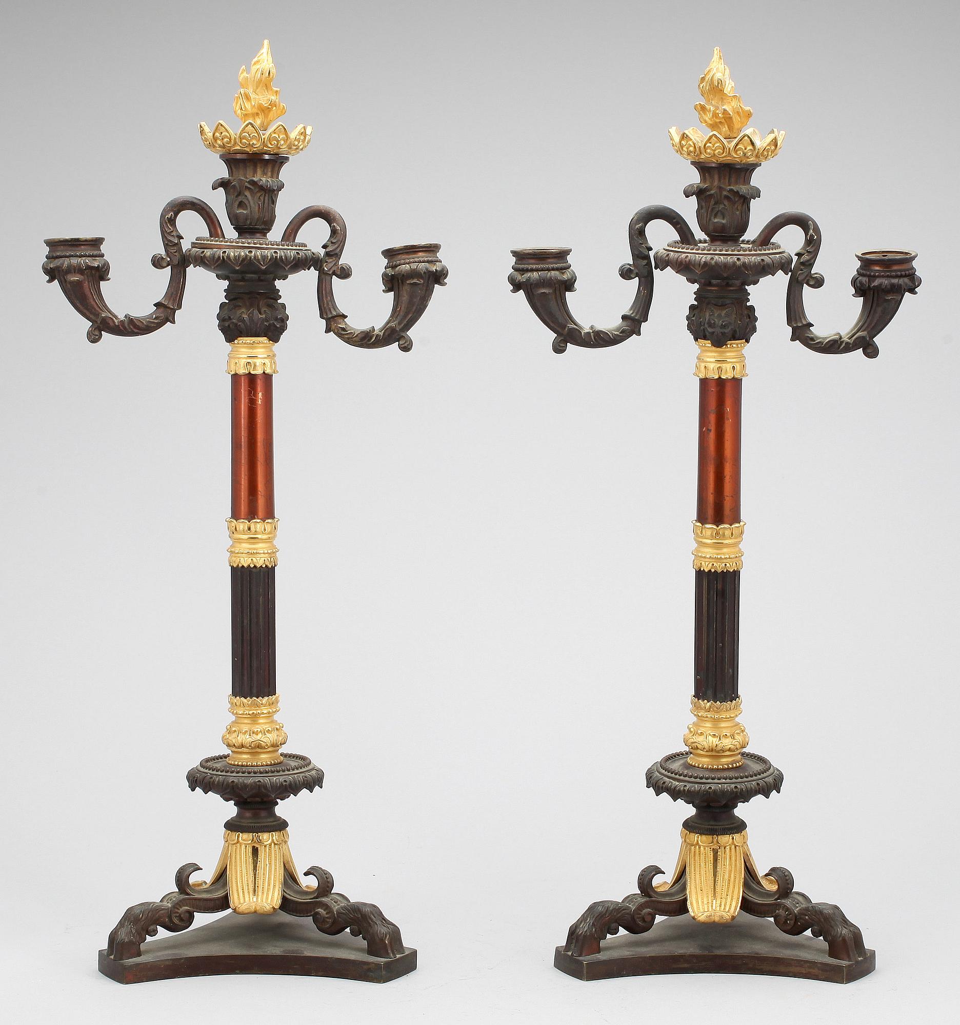 KANDELABRAR, ett par, senempire, 1800-tal.