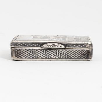 A Russian silver and niello box, mark of Alexander Fuld, Moscow circa 1880.