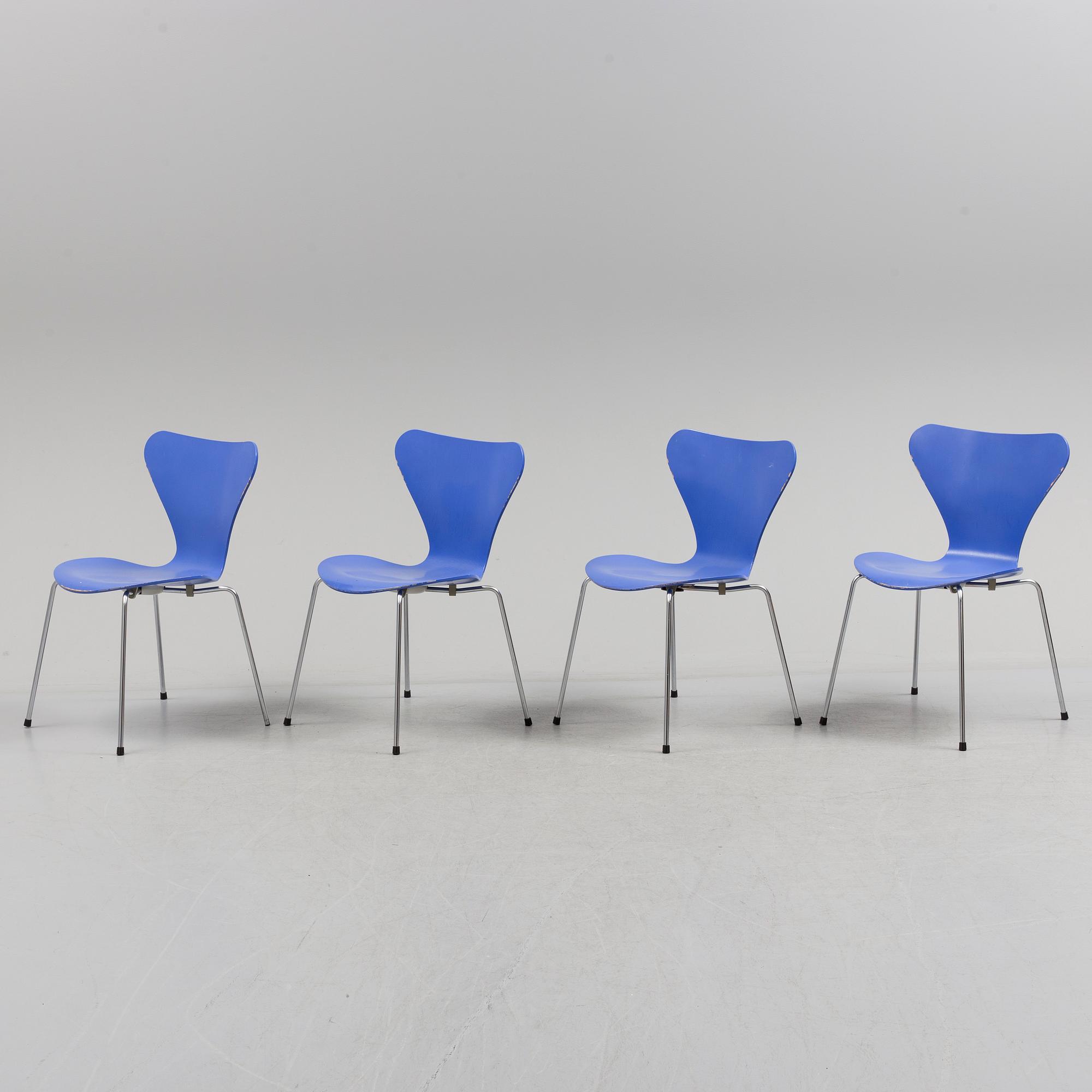 A set of four 1980s Arne Jacobsen "Sjuan" from Fritz Hansen.