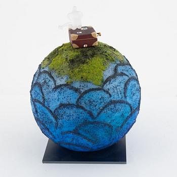 Kjell Engman, a unique glass sculpture 'Globe Blå', Kosta Boda, Sweden.