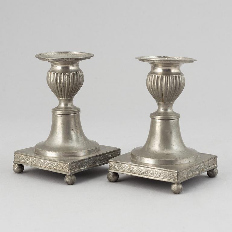 A pair of pewter candlesticks by Niclas Anström, Växjö 1835.