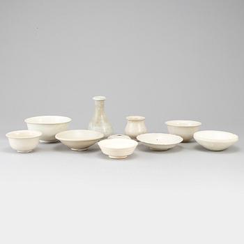 A group of 10 white glazed song style ceramics, South East Asia.
