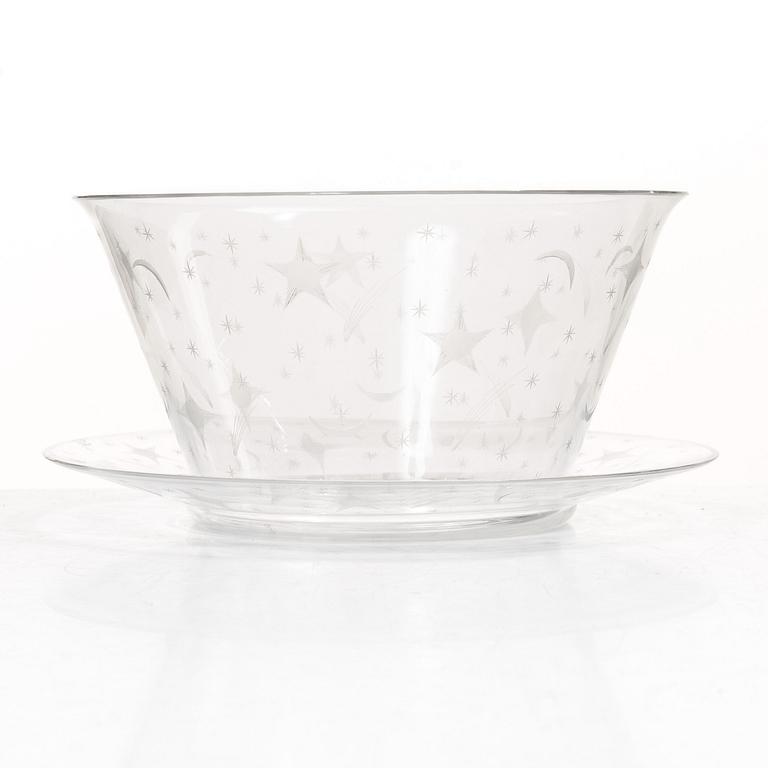 Edward Hald, skål, glas, "Stjärnhimmelsmönstret" Orrefors, 1920-tal.