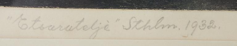 AXEL FRIDELL, etsning, utförd 1932, (Föreningen för grafisk konst 1943).