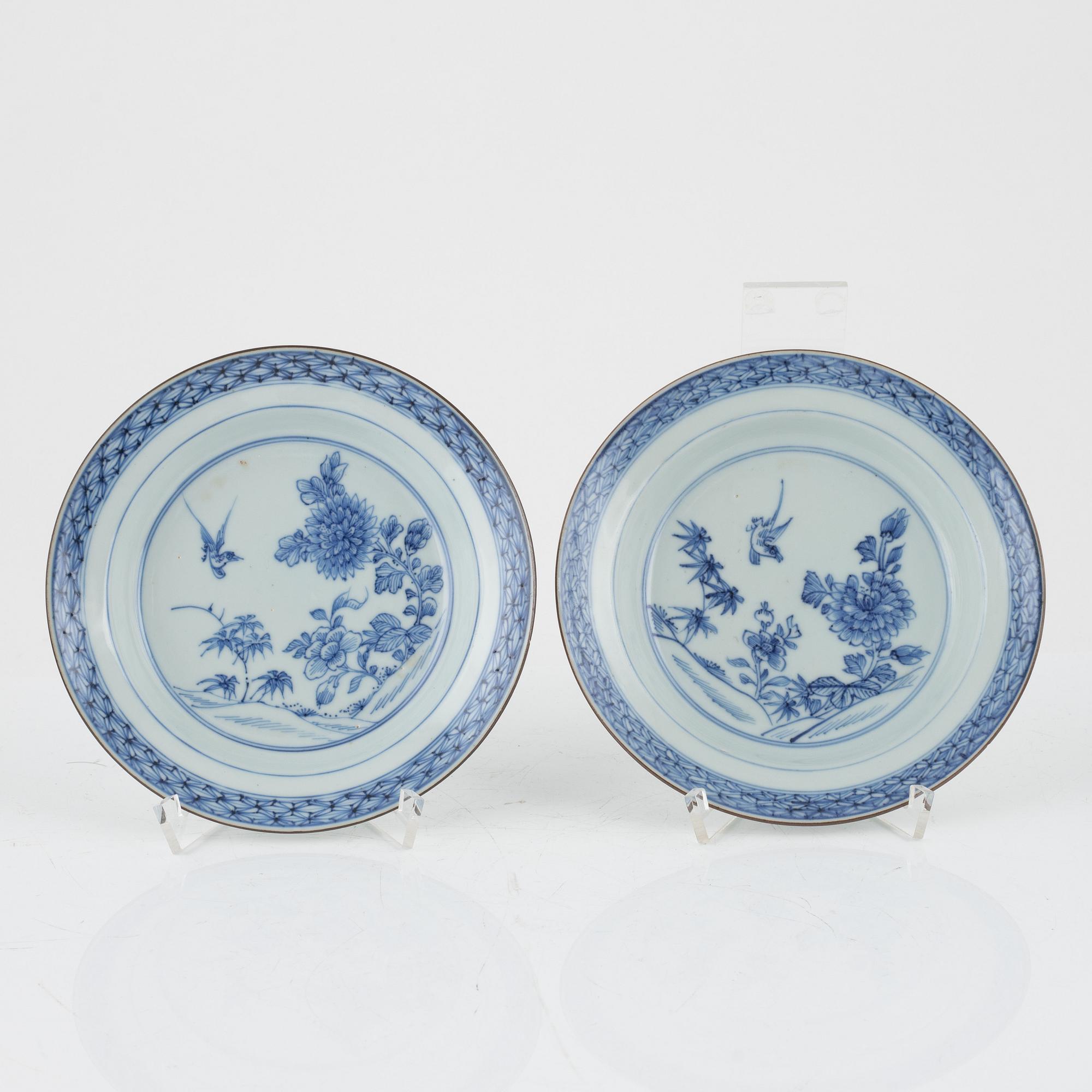 A set of eight blue and white dishes, Qing dynasty, 18th Century.