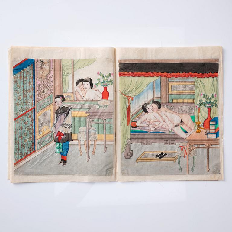 An album with 12 erotic paintings by anonymous Chinese artist, late Qing dynasty.