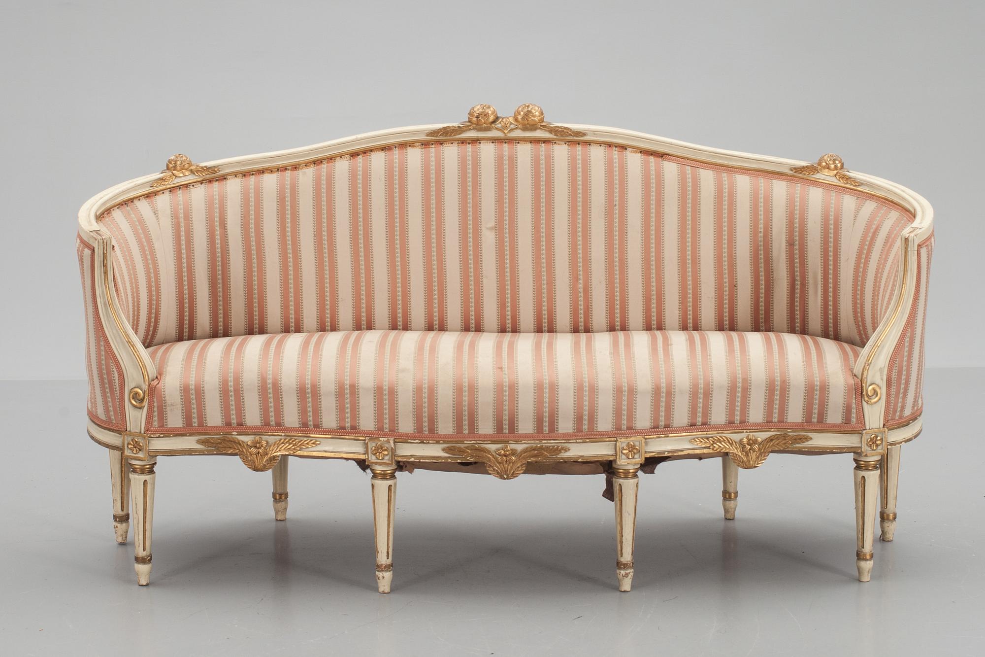 SALONGSGRUPP, 7 delar, gustaviansk stil, 1900-talets början.