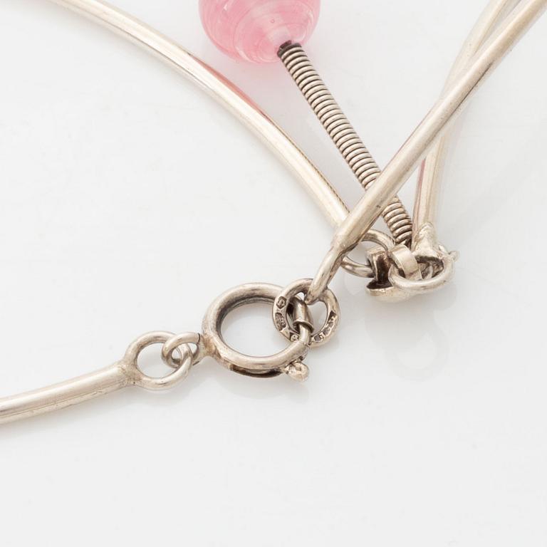 Collier, silver med rosa glas.