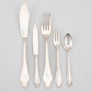 Bestickuppsättning, 63 delar, silver, "Märtha", MGAB, Uppsala, samt Wallin & Thorsen, Borås, bl a 1935.