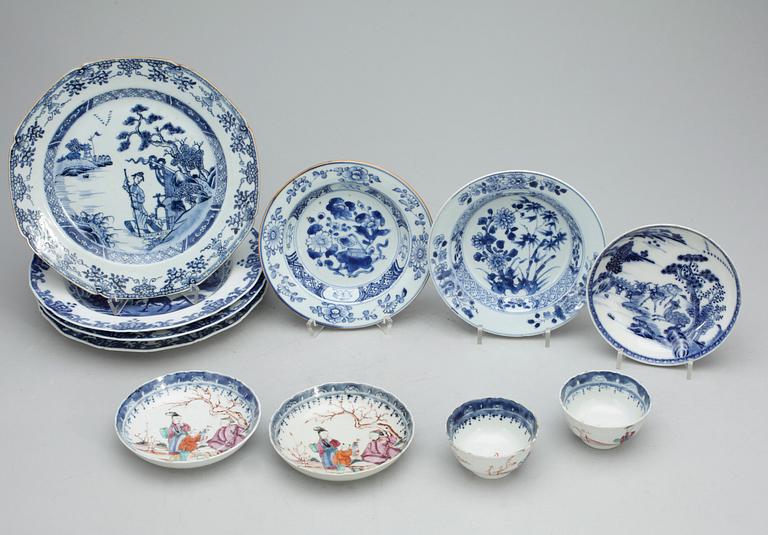 PARTI PORSLIN, 9 delar, Qianlong Kina 1700-tal.