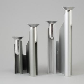 Two aluminium "Labyrinth" candlesticks by Lene Munthe for Georg Jensen, Denmark.