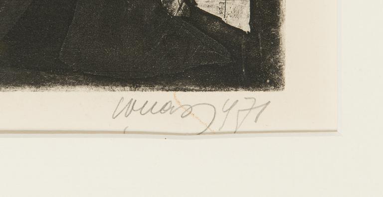 Evald Okas, etching and aquatint, signerad och daterad 1971.