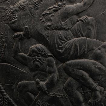 DEKORATIONSSKÖLD, gjutjärn, fornnordisk stil, 1800-talets slut.