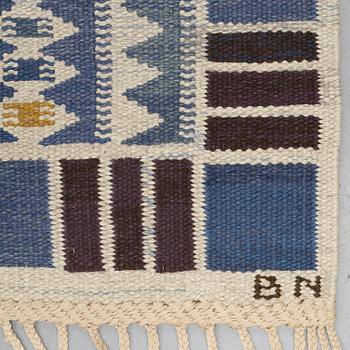 Barbro Nilsson, MATTO, "Salerno blå", flat weave, ca 425-429,5 x 278-281 cm, signed AB MMF BN.