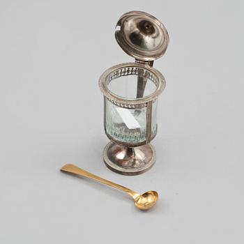 SENAPSKANNA, silver och glas, Frankrike, 1800-talets början.