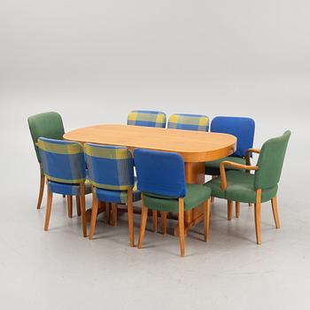 Dining table and eight chairs, Scandinavian Modern, 1940s.