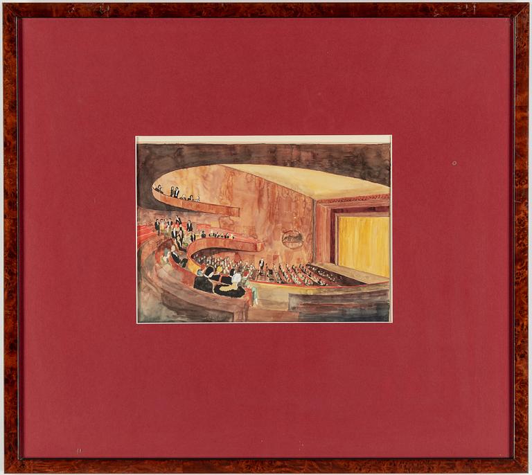 FASADER/INTERIÖRER, 4 st, akvareller, 1900-tal.