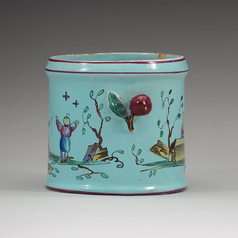 A German faience flower pot, presumably Kiel, 1758-87.