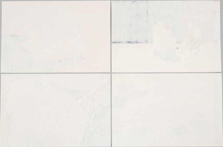 Kamisaka Sekka, after, four woodblock prints from the series "A Thousand Grasses" (Chigusa), 20th century.
