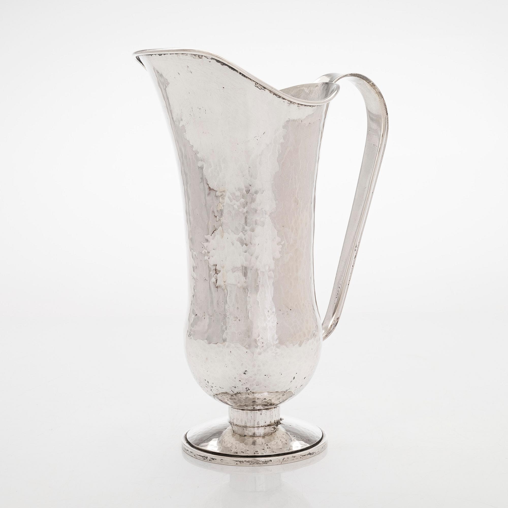 A Polish silver ewer, maker's mark of Erich Adolf, Wrocław, Poland 1920s-30s.