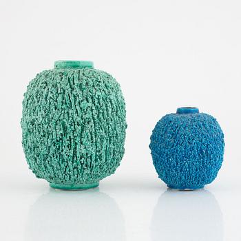 Gunnar Nylund, vases, 2 pcs, chamotte stoneware, "Hedgehog", Rörstrand.