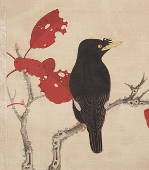 A Chinese painting, ink and color on silk. 20th century, signed Lin Ai.