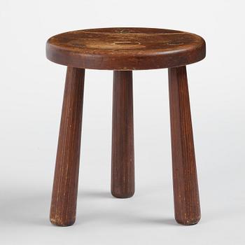 Axel Einar Hjorth, a stained pine "Skoga" stool, Nordiska Kompaniet, Sweden, 1930s.