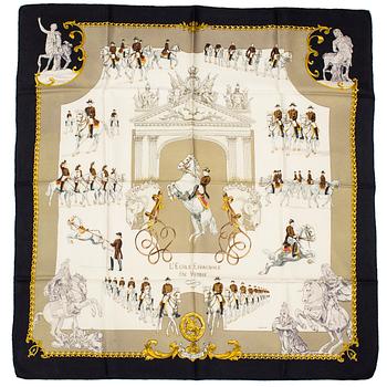 HERMÈS, scarf, L'Ecole Espagnole de Vienne, Philippe LeDoux, Original issue 1967.