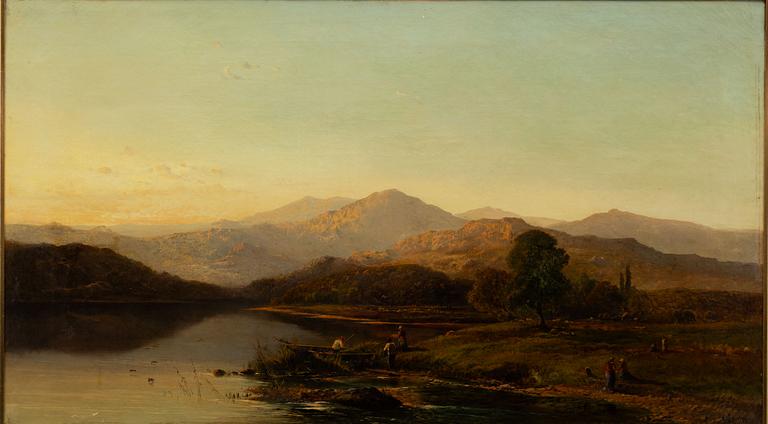 Charles Leslie, Landscape with Figures by a Lake.