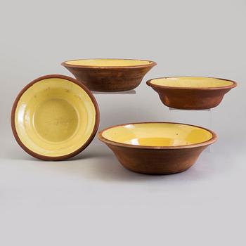 Four partially glazed eartheware bowls, Gefle, 19th Century.