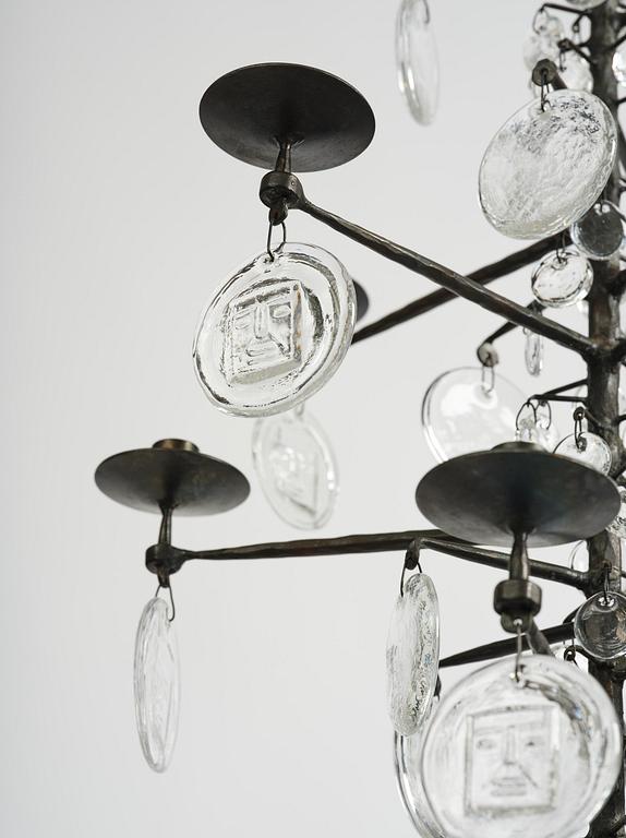 Erik Höglund, a wrought iron and glass chandelier, Boda Smide.