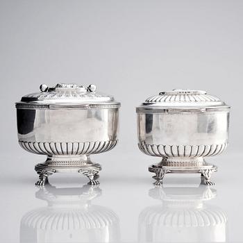 Two Swedish similar silver boxes, mark of Anders Lundqvist, Stockholm 1828 and Johan Fredrik Björnstedt, Stockholm 1824.