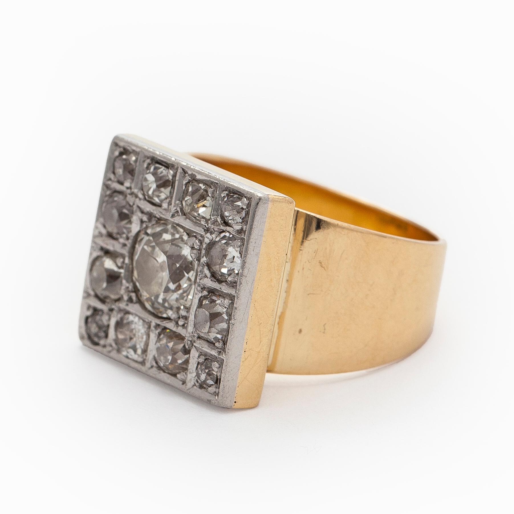 An 18K gold ring wit old cut diamonds, A. Tillander 1970.