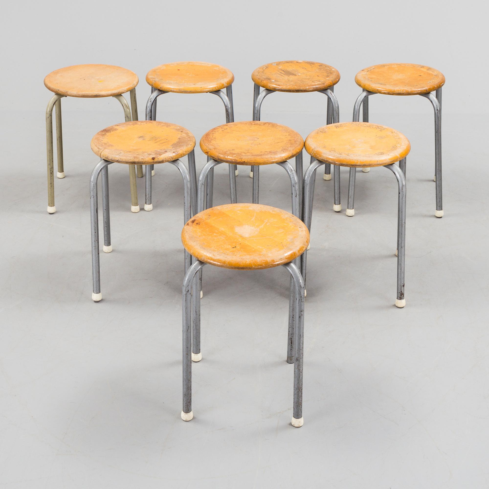 Eight birch stools, mid 20th Century.