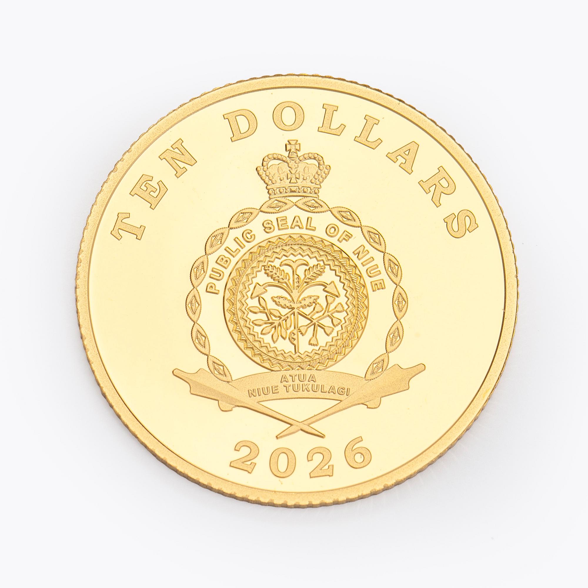 Coin, Ten dollars, Beijing to Milan, 2026, gold 99,9%.