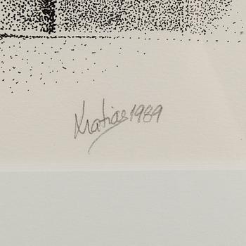 MATIAS (MATIAS VÄLINEN), färglitografier, 2 st, signerade, daterade 1989 och 1994 samt numrerade 52/75 och 37/90.