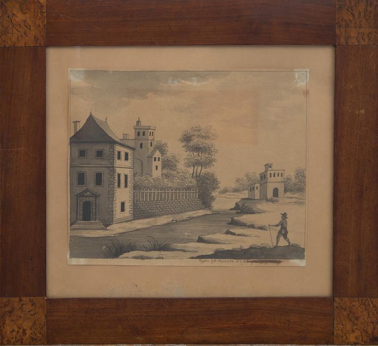 OKÄND KONSTNÄR 1700-TAL, tuschteckning, signerad och daterad Upsala 19 mars 1783.