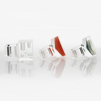 Siv Lagerström, three acrylic plastic rings, 1970s.