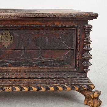 A baroque style wooden chest, 19th century.