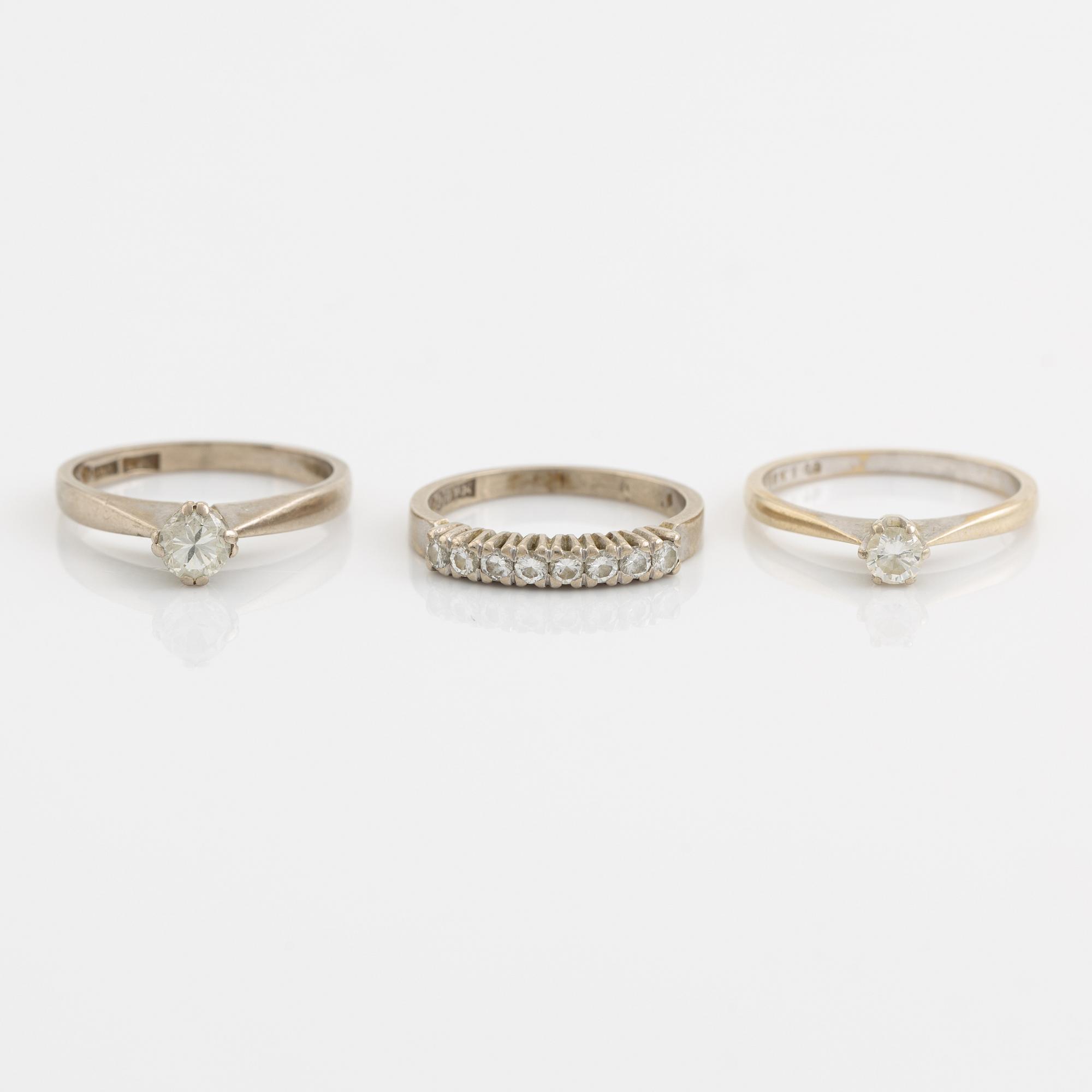 Ringar 3 st,  18K vitguld med briljantslipade diamanter.