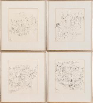 TUULIKKI PIETILÄ, teckningar, 4 st, signerade och daterade 15.5. 1950.