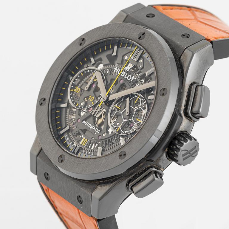 Hublot, Classic Fusion, Aerofusion, "Pelé Limited Edition", ca 2014. <b>Case size:</b> 45 mm
<b>Material:</b> ceramic/titanium
...