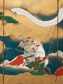 A Japanese six fold screen, Edo. Signed.