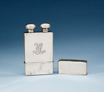 1182. A RUSSIAN PARCEL-GILT POCKET FLASK, un identified makers mark, S:t Petersburg 1880's.