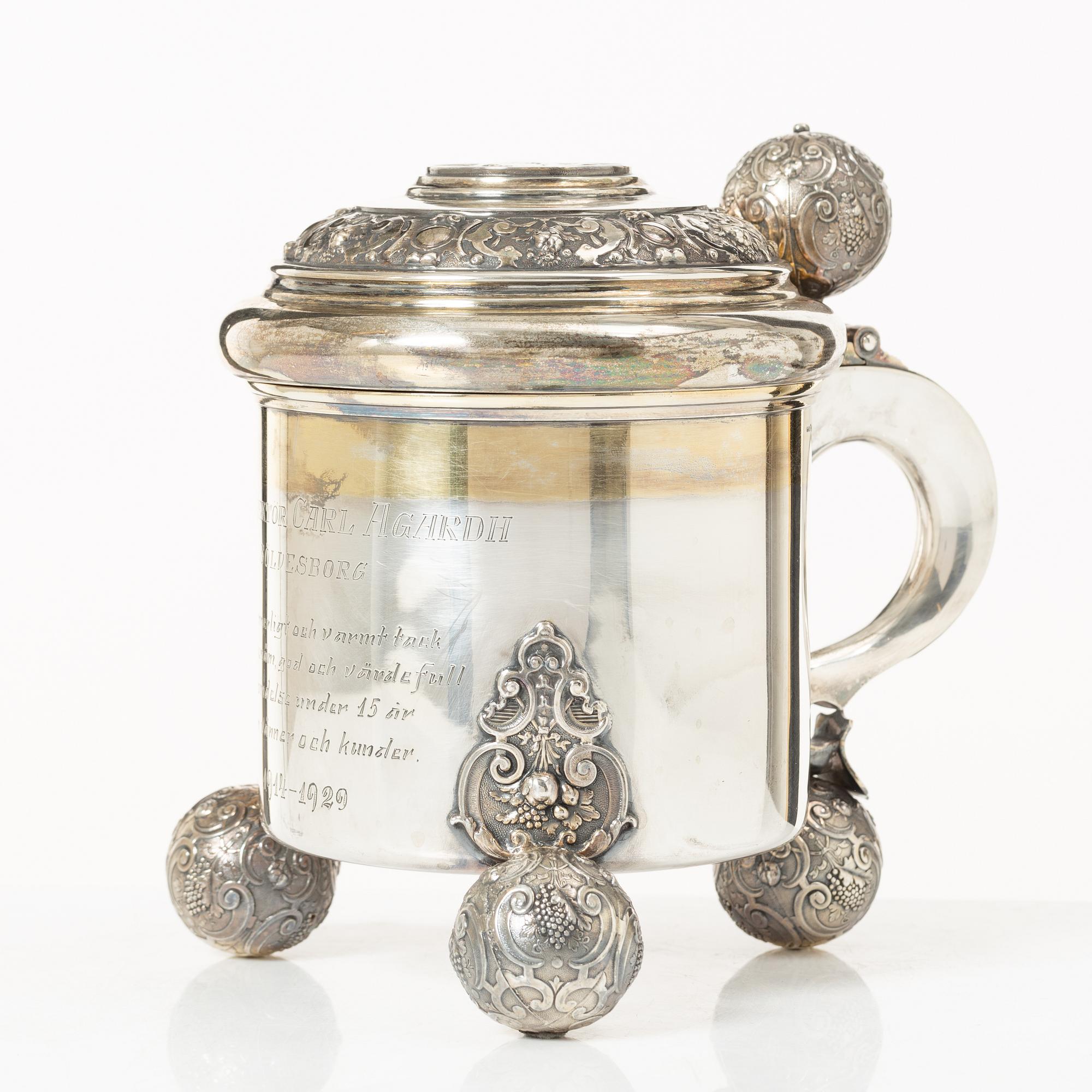 Dryckeskanna, silver, barockstil, GAB, Stockholm 1927.