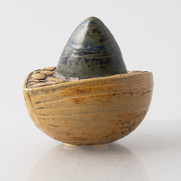 Lisa Larson, a stoneware sculpture, 'Fiskare i båt' (Fisherman in a boat), Gustavsberg.