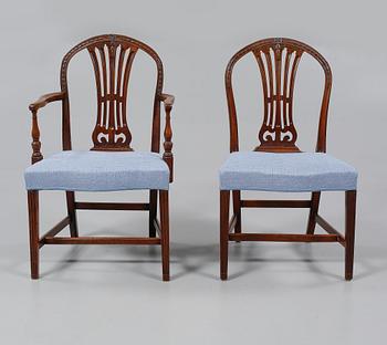 STOLAR, 6 st, samt KARMSTOLAR, 2 st, England, 1800-tal.